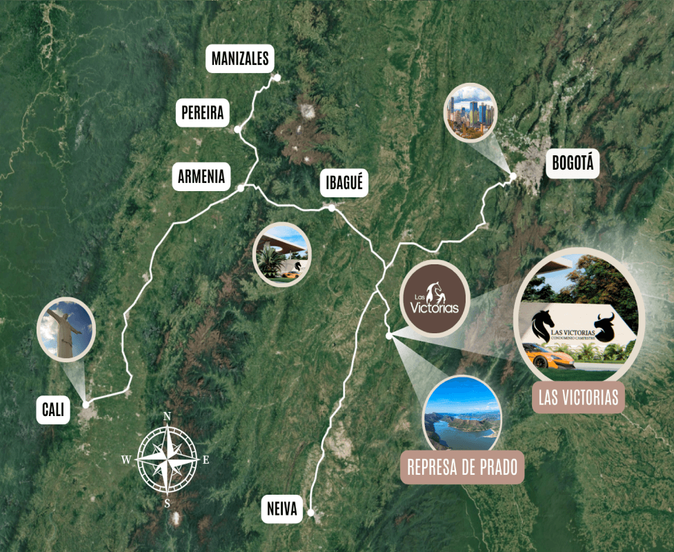Mapa mostrando la ubicación de Las Victorias y su proximidad a las principales ciudades